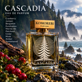 Cascadia Eau de Parfum by Komorebi Parfums on mossy coastal rocks with cranberries and misty Pacific Northwest forest